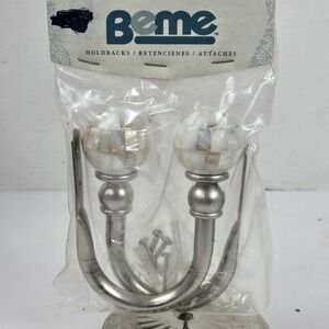 Beme Select Pearl Ball Brushed Steel Curtain Holdbacks Pair VTG 2002 NOS HFPLBS